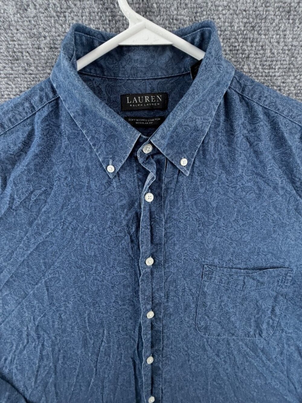 Lauren Ralph Lauren Soft Washed Stretch Paisley Large Blue Button Up Shirt Men